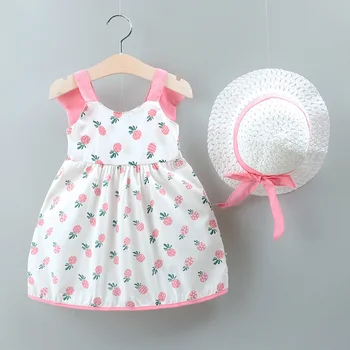 

New Baby Girl Clothes Dress+Hat Beach Pineapple 3D Wings Casual Summer Cotton Princess Clothing Children Kids Baby Girl Dresses
