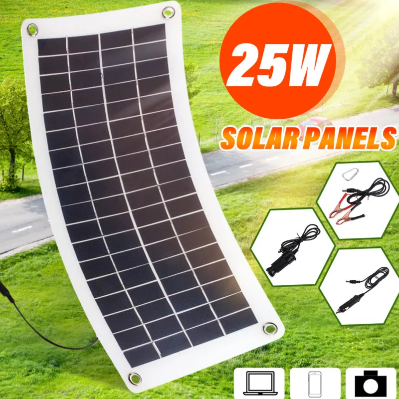 25 Вт солнечная панель поликристаллическая панель s солнечные элементы ячейка модуль постоянного тока для автомобиля светодиодный светильник RV 12 В батарея лодка 5 в наружное зарядное устройство