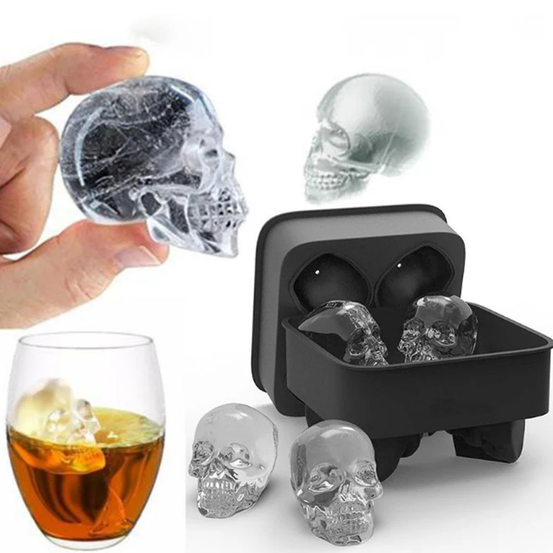 

Sale 1PC Hot Large Ice Cube Tray Pudding Mold 3D Skull Silicone 4-Cavity DIY Ice Maker Household Use