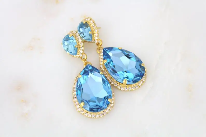 

Gold Bridal Earrings, Wedding Earrings, Bridal Jewelry, Blue Crystal Earrings, Bridesmaid Jewelry Earrings, Statement Earrings