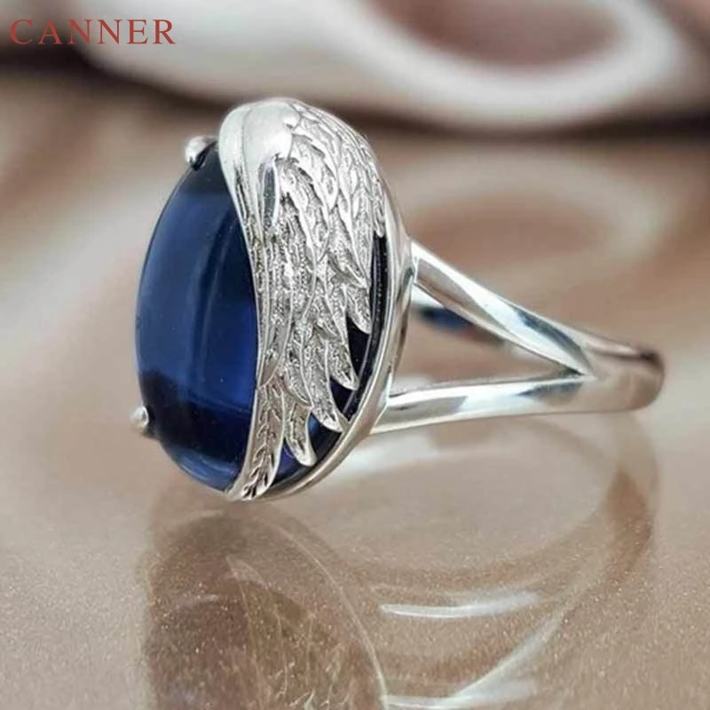 Blue Saphire Stone Rings for Women Wedding Engagement Ring Silver Color Crystal Rhinestone Ring Jewelry Gifts bague femme C4