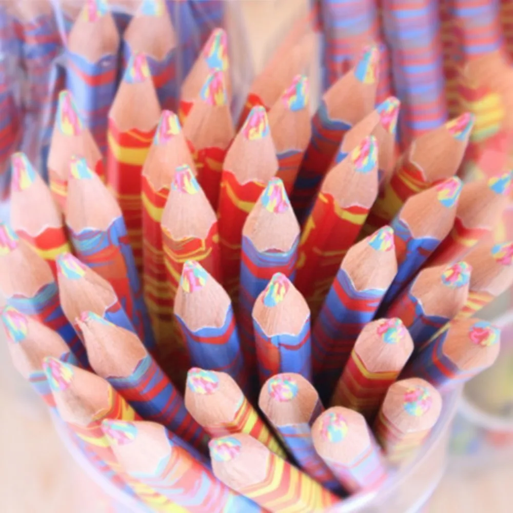 

36 pcs Color core hexagon Color wood avoid cut personality creative new pattern flower rod children pencil school-supplies