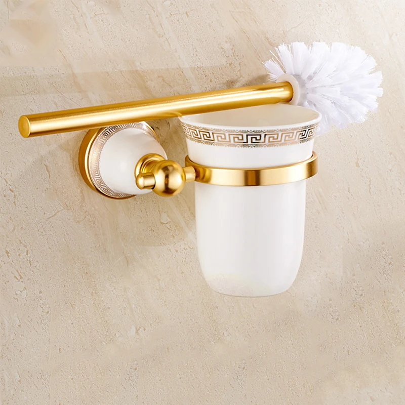 

Golden Space Aluminum Toilet Brush Holder Bathroom organizer For Cleaning Bath Tool Brush Storage Rack European Style