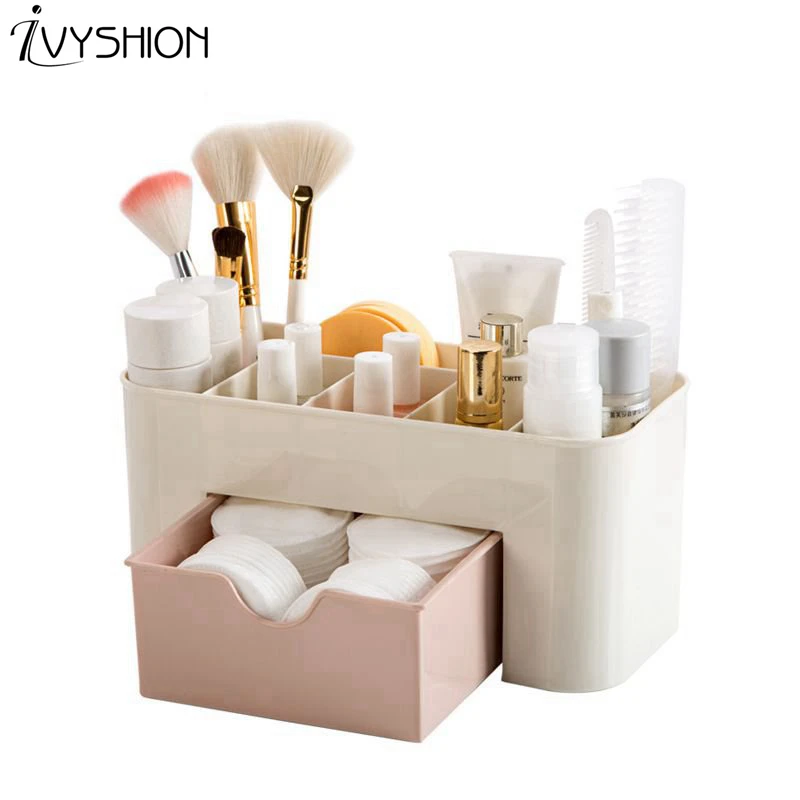 

IVYSHION Multi-function Jewelry Box Plastic Box Cosmetic Storage With Small Drawer Desk Storage Container Casket For Decorations