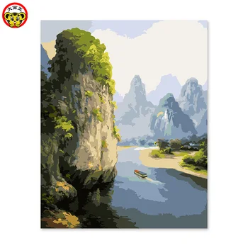 

painting by numbers art paint by number Mountain scenery cornucopia digital painting 17*19in own new ink color desktop decorati