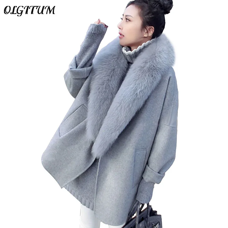 women jacket 2018 new Fishion women winter coat faux fur collar long brand wool coat lady&#39;s coat ...