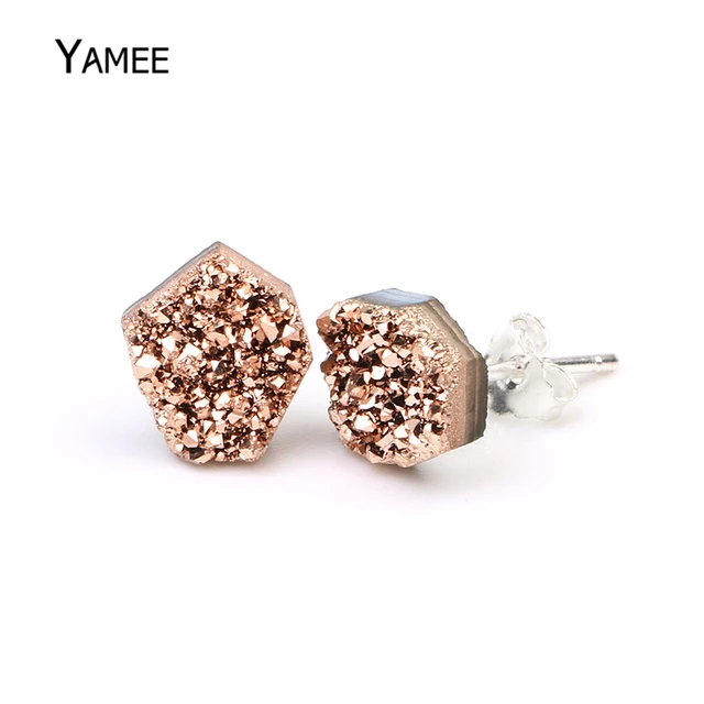 6 8mm Irregular Druzy Earrings Tiny 925 Sterling Silver Stud 6 8mm Irregular Druzy Earrings Tiny 925 Sterling Silver Stud Rose Gold Blue White Opal Natural Stone For Women