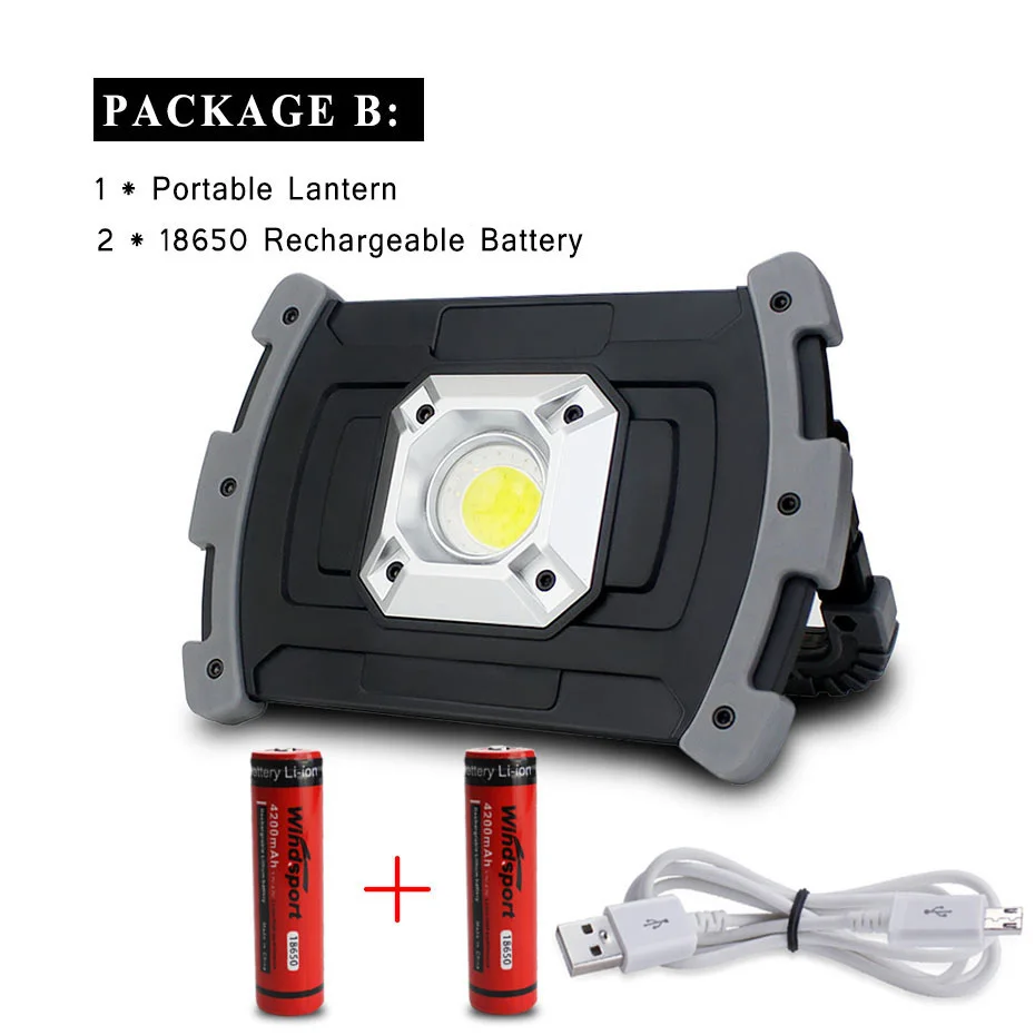 20 Вт COB светодиодный портативный прожектор перезаряжаемый ручной рабочий свет портативный фонарь прожектор для кемпинга рыбалки - Испускаемый цвет: With 2x18650 Battery