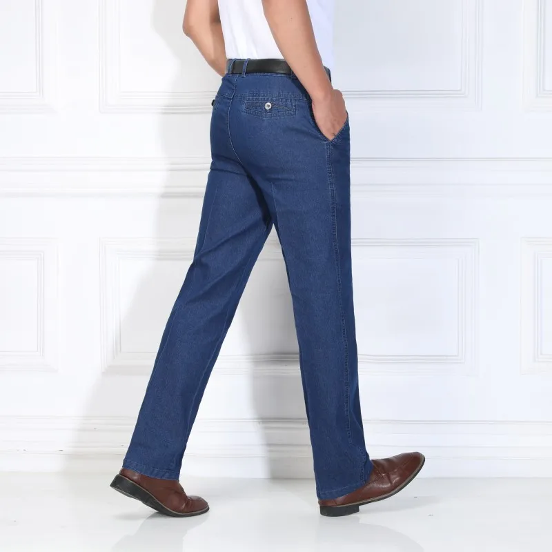 Casual Fashion Mens Qaulity Jean Cotton Classic Stretch Solid Jeans Blue Male Denim Pants Spring Autumn Men Overalls