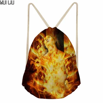 

Customized Cool fire Printing Drawstring Bag Children SchoolBags Travel Laptop Mochilas Escolar Softback