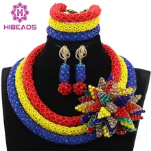 Красный цвет желтый, синий; размеры 34–43 Свадебные Бусины Для женщин партии комплект ювелирных изделий Африканский Свадебный в нигерийском стиле цветок себе Цепочки и ожерелья комплект wa600