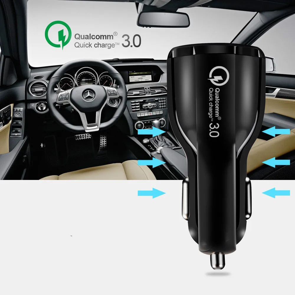 QC 3.0 شاحن سيارة سريعة تهمة 3.0 مزدوجة USB ميناء سريع شاحن سيارة ولاعة السجائر امدادات الطاقة لباد فون الهاتف الذكي