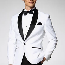 Элегантная белая куртка с черным атласным отворотом Жениха Смокинги Костюмы для друзей жениха Мужские свадебные костюмы/деловые костюмы/Формальные костюмы
