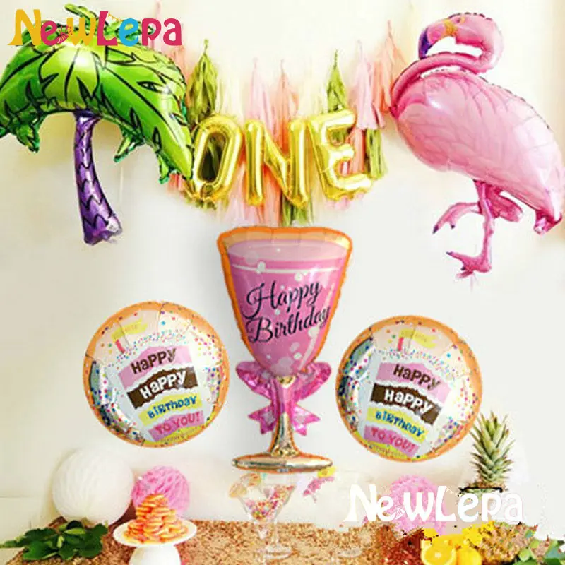 

The New Flamingo Theme Birthday Foil Balloons Happy Birthday Party Decoration Balloon Glasses Pictures