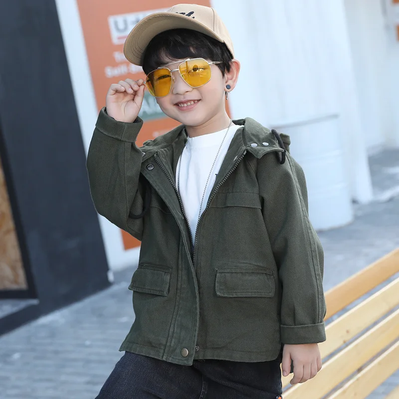 

black green children hooded denim long coats for teenage boys outerwear tops kids autumn long sleeve jackets clothing 8 10 12 Y