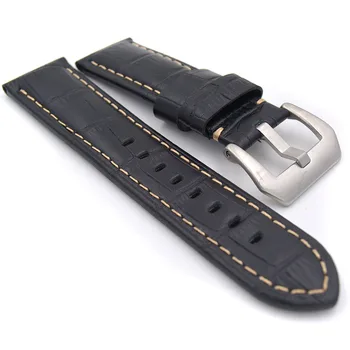 

Handmade Men Bamboo pattern Strap 22mm/24mm Italy Calf Leather Black Watch Band For Panerai Free shipping