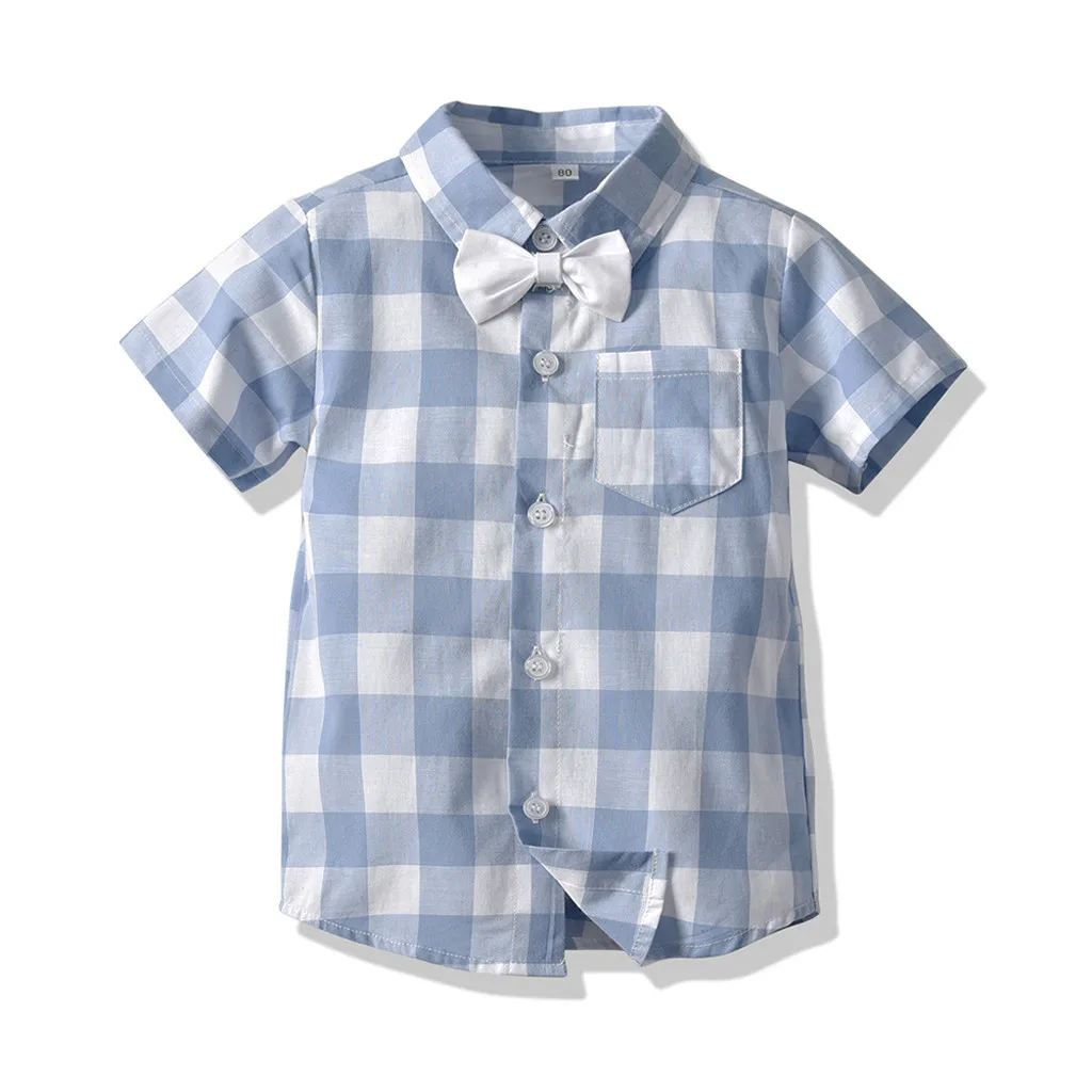 CHAMSGEND/Костюм Джентльмена для маленьких мальчиков рубашка в клетку с галстуком-бабочкой комплект шорт на подтяжках MAR29
