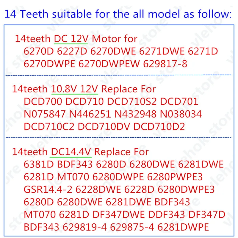 9 т 11 зубов 13 зубов 14 зубов 15 зубов RS550 10,8 в 12 В 14,4 в 18 в для BOSCH DeWALT HITACHI MAKITA METABO Milwaukee Hilti Ryobi мотор