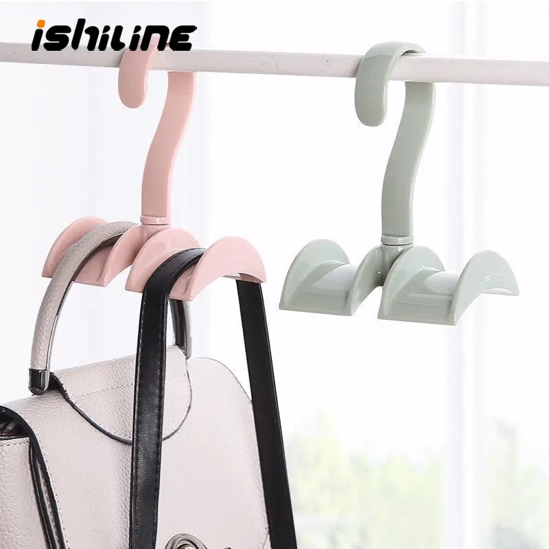 

Multifunctional Rotary Wardrobe Storage Rack Plastic Double Hook Tie Clothes Hat Bag Hanger Laundry Tool Without Punch