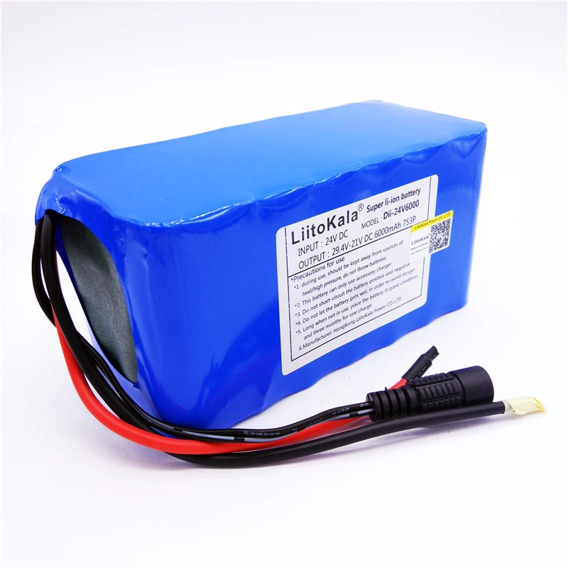 

HK LiitoKala 24V 6Ah 7S3P 18650 Lithium Ion Battery 29.4V 6000mAh For Electric Bicycle+1A battery Charger