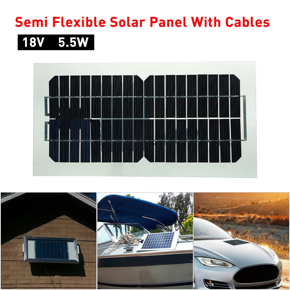18 в 5,5 Вт 31,5x16,5x0,15 см полугибкая солнечная панель с кабелями автомобильный аккумулятор и аксессуары