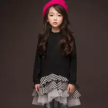 Новое осеннее платье принцессы в полоску с оборками для девочек детское многослойное платье из чистого хлопка Повседневное платье из тюля для девочек-подростков Q195