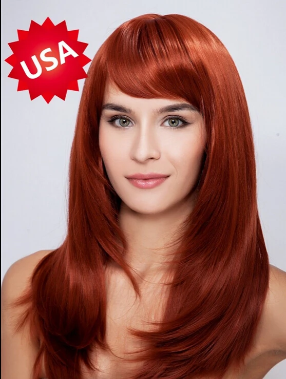 001912 Hot Sexy Women Long Copper Brown Straight Cosplay Heat Resistant