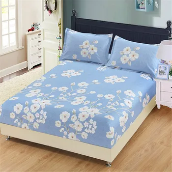 

2018 New cool Spring 100%cotton Elastic mattress fitted sheets colorful bedsheet blue white flower printed twin full queen king