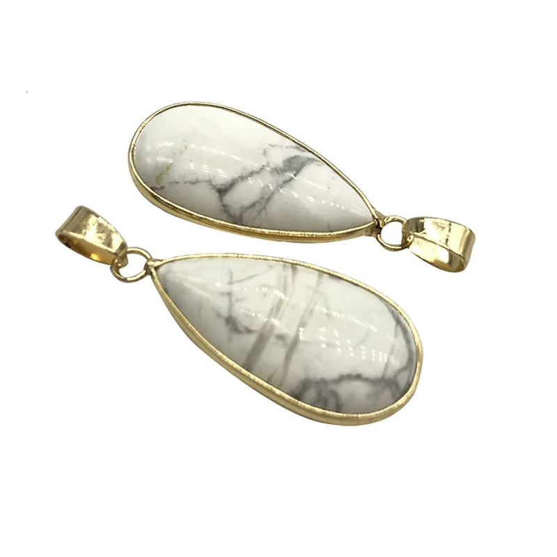1pc White Turquoise Золотой Цвет капли воды свободно свисающие ожерелья камень по месяцу рождения настоящие натуральные аметисты Агаты бирюзы опал кварц камень кулон ожерелья - Окраска металла: 1pc White Turquoise