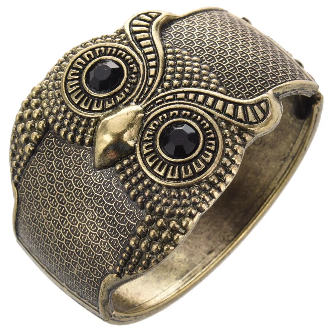 

Vintage Personality Women Black Rhinestone Crystal Eye Owl Bangle Cuff Bracelet