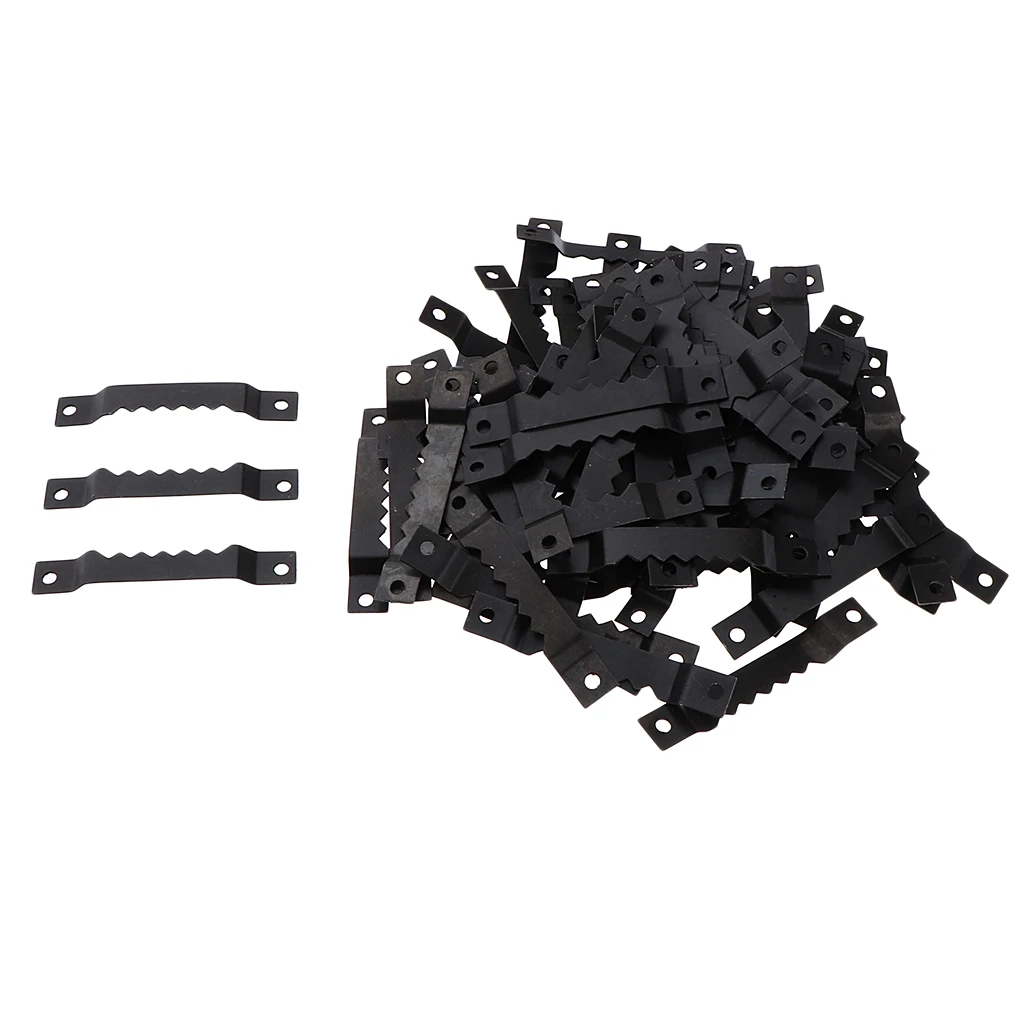 100Pcs Black Metal Sawtooth Photo/Picture Wooden Frame Hanging Hangers Double Hole, for Home Decoration Hanging Hardware, 65mm