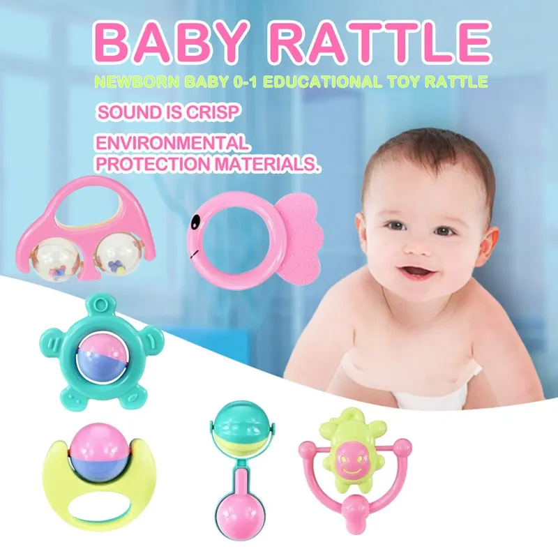 6 комплектов детских Прорезыватель с погремушкой погремушка для новорожденных 0-1 образовательные игрушки погремушки