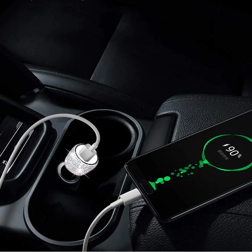 الماس المزدوج USB شاحن سيارة 3D بلينغ حجر الراين اليدوية مصممة ل فون سامسونج هواوي Xiaomi أبل و أجهزة الروبوت