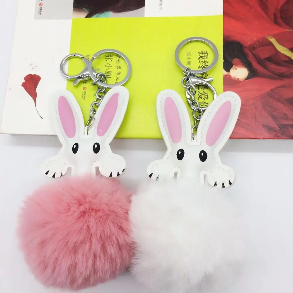 

Plush Double-Sided Rabbit Hair Ball Key Ring Hanging Metal Key Pendant Cute Animal Rabbit Hair Ball Bag Plush Pendant Decoration
