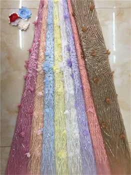 

African Lace Fabric Bridal sequins Lace High Quality 3D Applique Embroidery Flower French Wedding Lace Fabric For 5ayrds yellow
