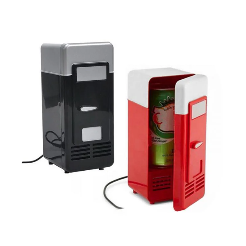 

New 2 In 1 Desktop Fridge Gadget Beverage Cans Cooler Warmer Refrigerator With Internal LED Light Use Fridge