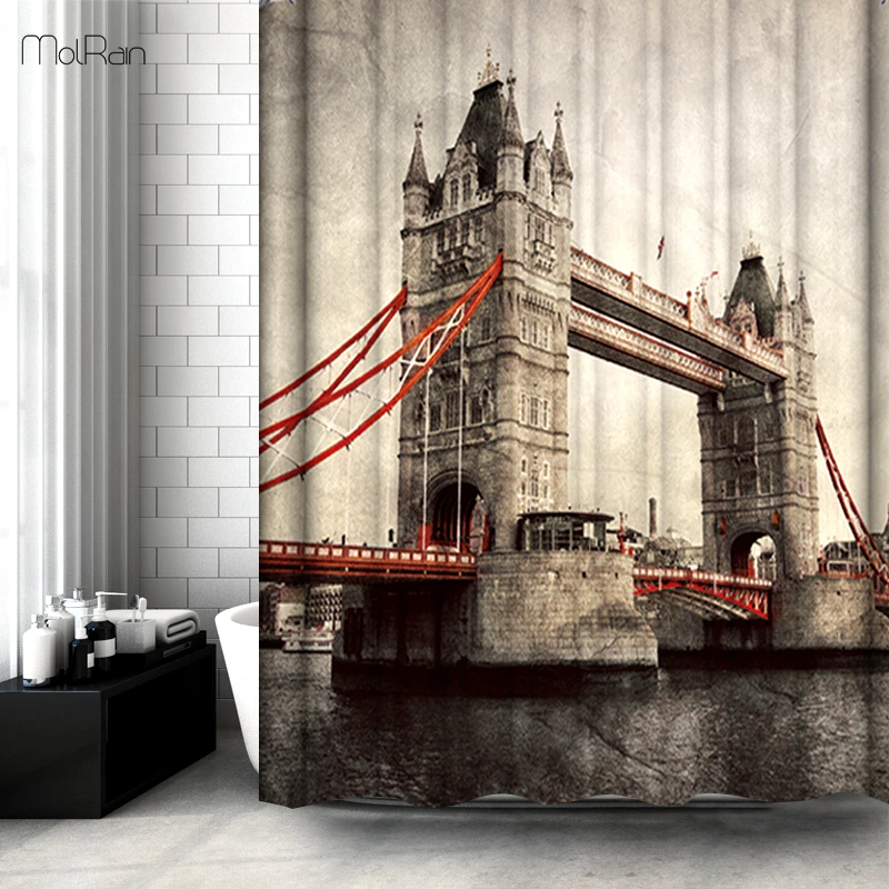 Top Quality Bathroom Product Shower Curtain Vintage City Printed Bath