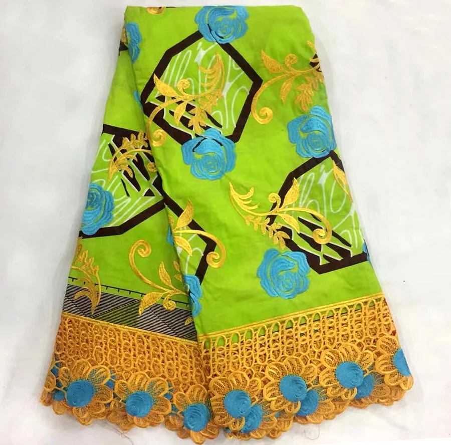 

Latest Lemon green Nigeria 6 yards African lace with real wax embroideries French lace fabric borders unique high quality