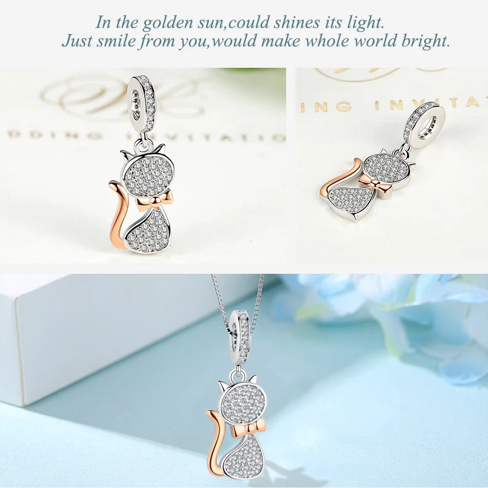 Original 925 Sterling Silver Bead Charms Rose Gold Family Clover Heart Bee Charm Fit Pandora Bracelet Pendant DIY Jewelry Making