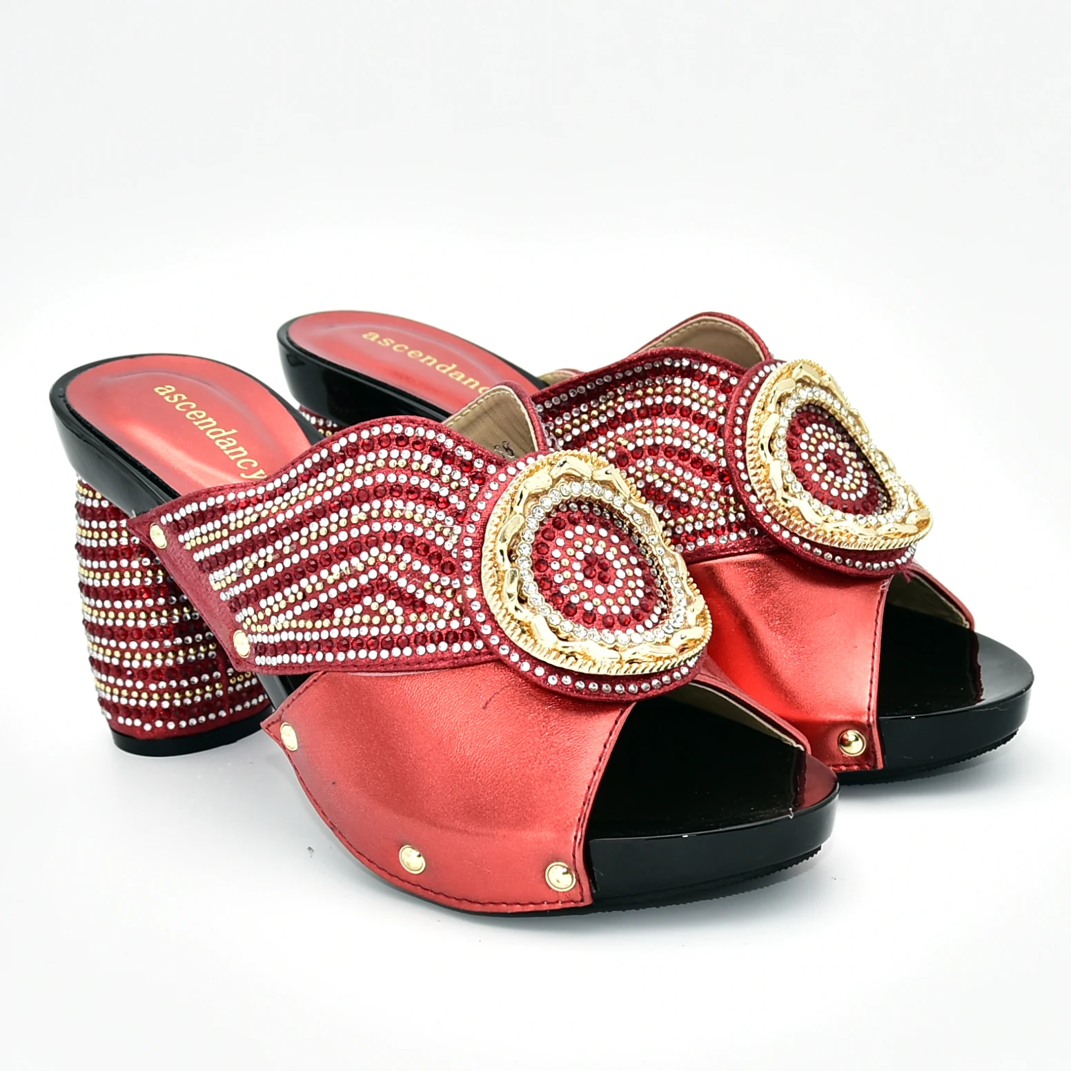 

Nice lady shoes in red color with many stones free shipping women slippers sandal shoes high quality cheap price shoes SS019-4