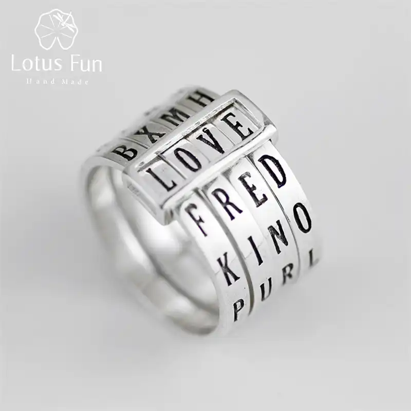 Женское кольцо с буквами Lotus Fun, вращающееся кольцо с возможностью составления слов, ювелирные изделия ручного изготовления из серебра 925 пробы - изображение