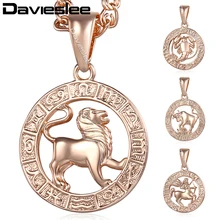 

Davieslee Pendant Necklace for Women 12 Zodiac Sign Constellation Rose Gold Filled Womens Necklaces Round Shaped Pendants LGPM16