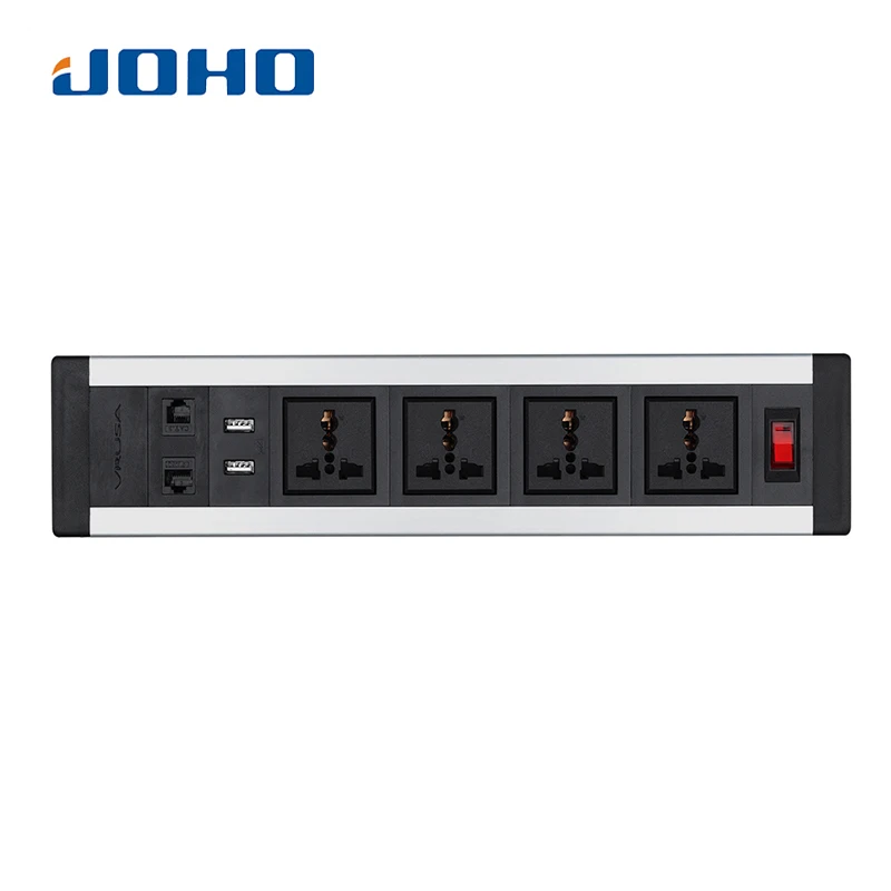 

JOHO Desktop Sockets 4 sockets 2 RJ45 Dual USB Charger Switch 250V 10A/16A for Portable Computers Desktop PC Data Cable