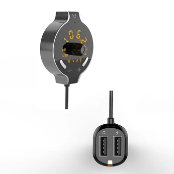 

Q8S New Round screen Bluetooth Car Kit Handsfree FM Transmitter Dual USB Car Charger Car Mp3 Player Support TF/ U-Disk/AUX 3.5mm
