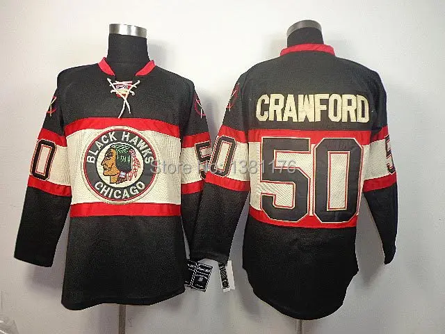 Free shipping #50 Corey Crawford Men's Black/Red New Embroidery/Sewing logos Ice Hockey Jerseys Cheap Sale wholesale!Size M-XXXL | Спорт и