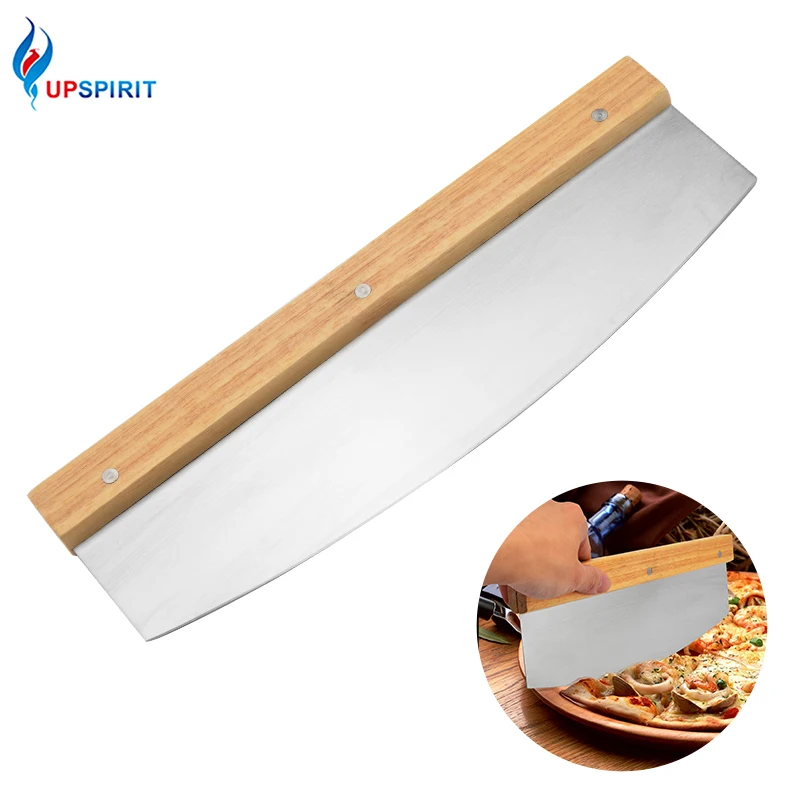 

Upspirit Arc Shape Pizza Cutter with Wood Handle Cheese Grater Cake Dough Bread Knife Pastry Cutter Kitchen Tool Baking Supplies