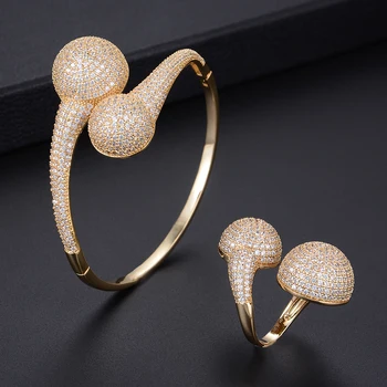 

missvikki Simple 3 Colors Fashion Bangle Ring Jewelry Set Full Cubic Zirconia Dubai Women Noble Female Charm Jewelry Accessories