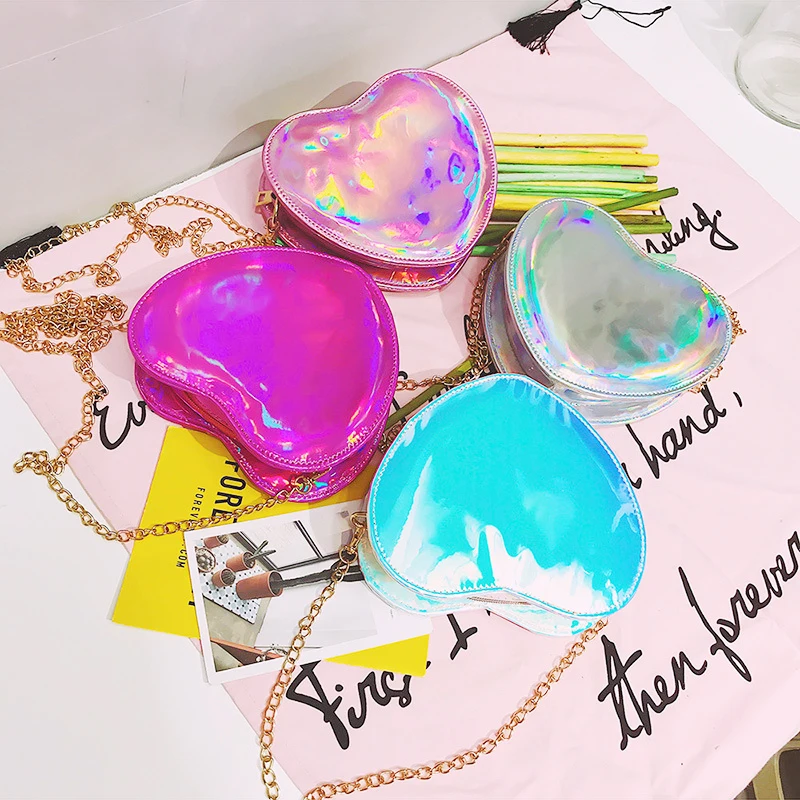 

Bentoy 2019 Cute Women Heart Crossbody Bag Hologram Purse Mini Shoulder Bag Ladies Fashion Feminina Chain Messenger Bag