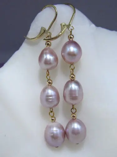 

free shipping PERFECT A PAIR AAA9.5-11MM SOUTH SEA NATURAL Purple PEARL EARRING 14k/20 GOLD HOOK