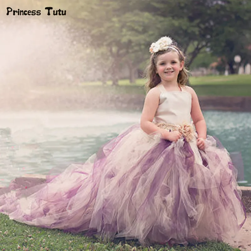 

Baby Girls Long Trailing Evening Dress Formal Flower Tulle Tutu Dress For Children Kids Pageant Festival Party Wedding Dresses